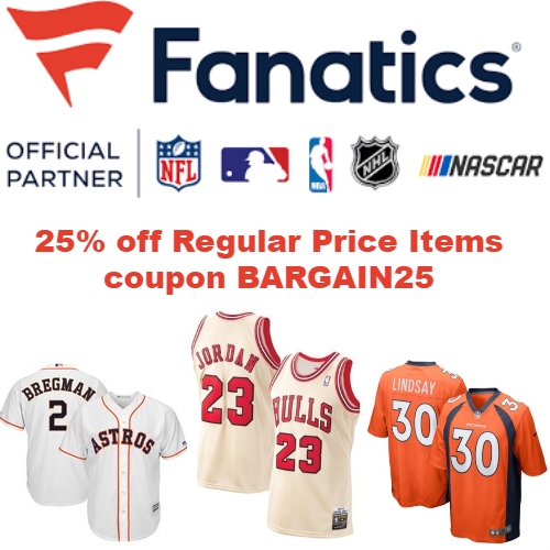 Fanatics Coupon 25 off Regular Price Items code BARGAIN25