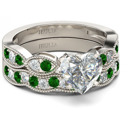 clearance emerald heart ring set