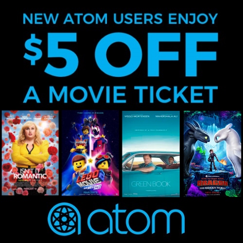 Atom Tickets Coupon 5 off Your First Movie Ticket Purchase