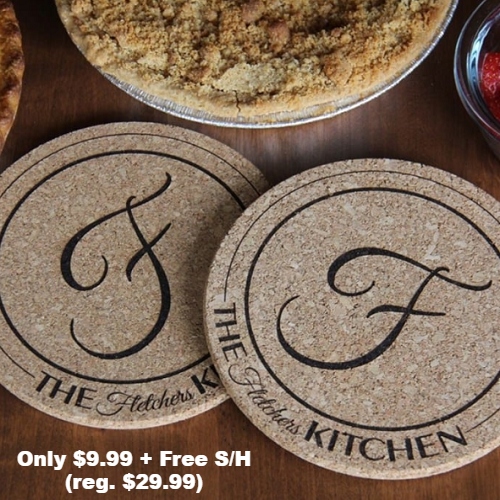 67 off Set of 2 Personalized Cork Hot Pads Only .99 + Free Shipping