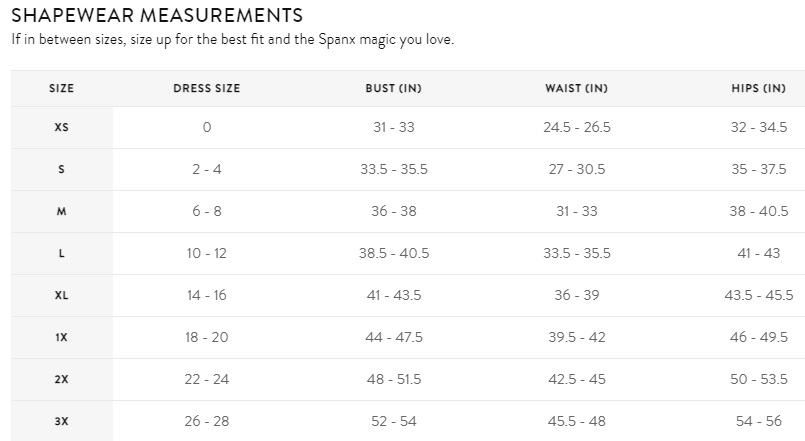 Spanx Super Power Size Chart