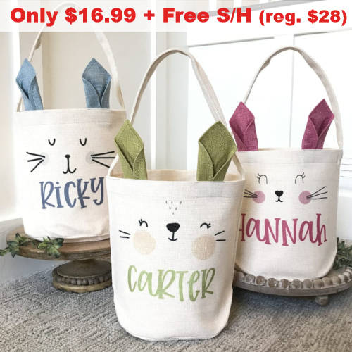 11 off Personalized Bunny Ears Linen Easter Basket Only 16.99