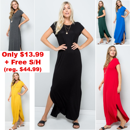 69% off Women's Short Sleeve Side Slit Maxi Dress : Only $13.99 + Free ...