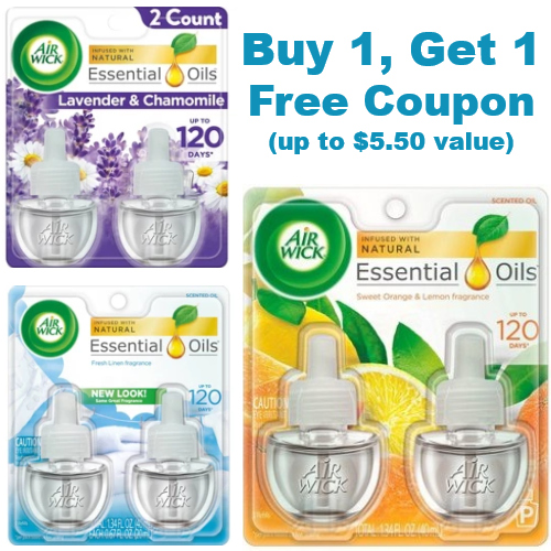 Printable Air Wick Scented Oil Coupon Buy 1 Get 1 Free Up To 5 50 Value