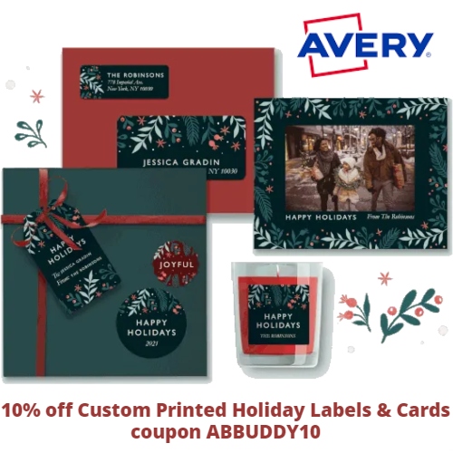 Avery Coupon 10 off Custom Printed Holiday Labels & Cards code ABBUDDY10