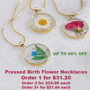 pressed birth flower necklaces