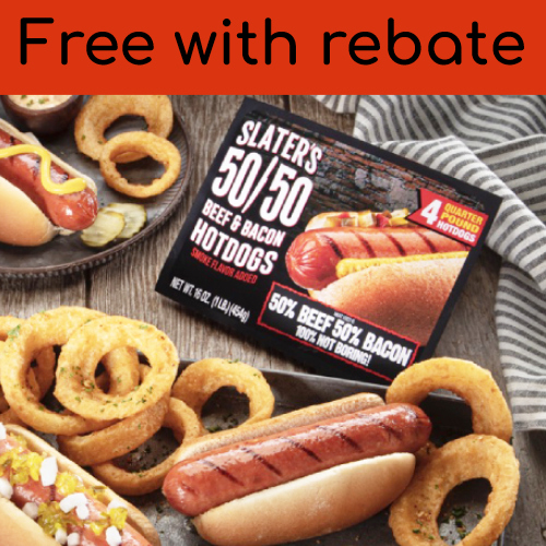 Slater's 50/50 Beef & Bacon Hot Dogs rebate