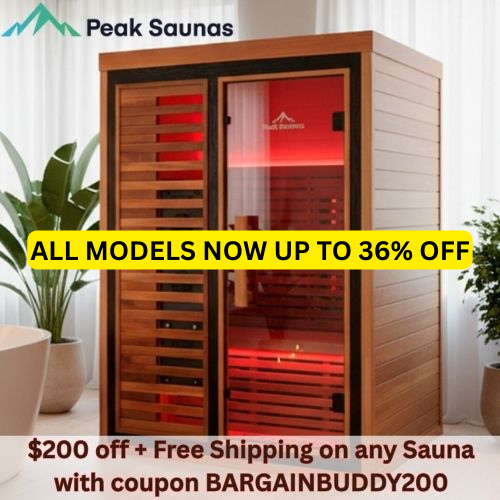 Get $200 off + Free S/H on any Peak Sauna with coupon BARGAINBUDDY200