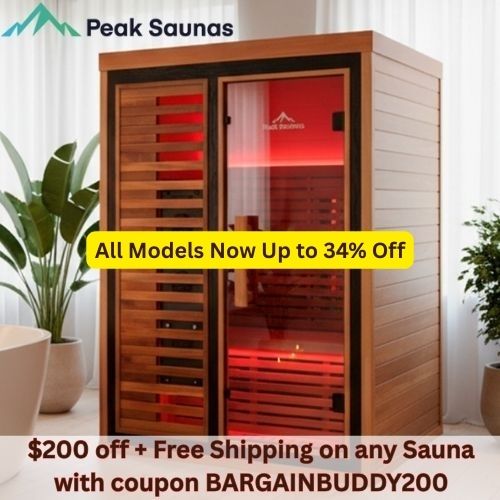 Extra $200 off + Free S/H on any Peak Sauna with coupon BARGAINBUDDY200